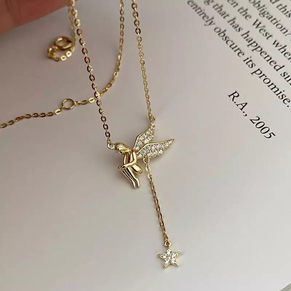 925 Sterling Silver Angel Star Tassel Necklace - Picture 5 of 11